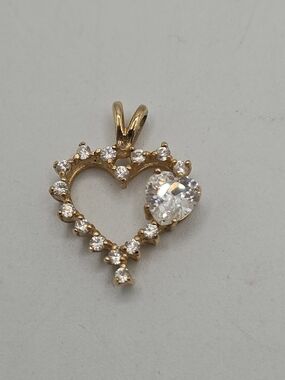 Heart Pendant Gold Tone Cubic Zirconia Stones Open Heart Y2K 15/16"